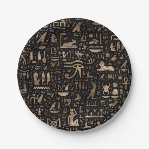 Ancient Egyptian hieroglyphs _ Black and gold Paper Plates
