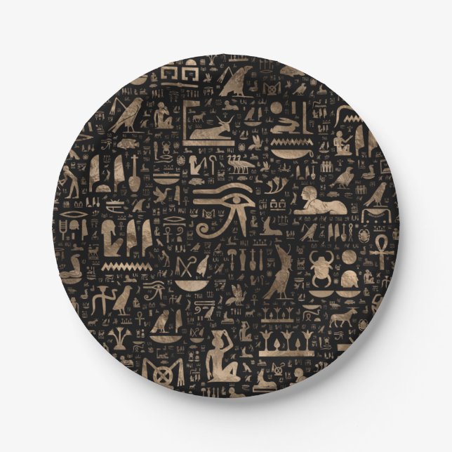 Ancient Egyptian hieroglyphs - Black and gold Paper Plates (Front)