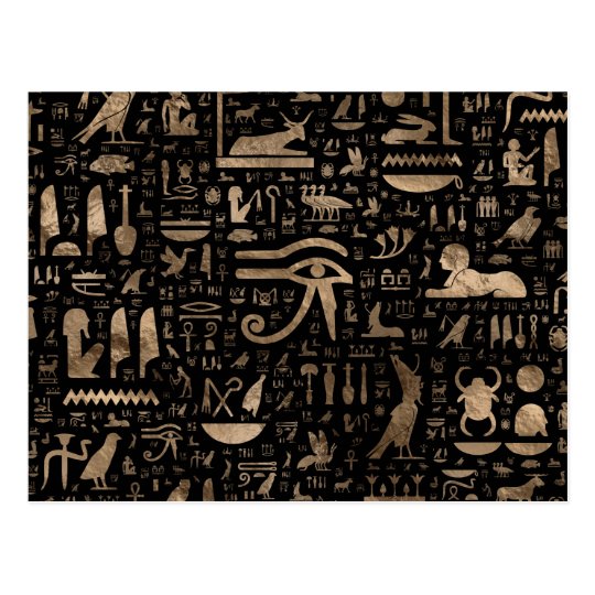 Ancient Egyptian hieroglyphs - Black and gold Postcard | Zazzle.com