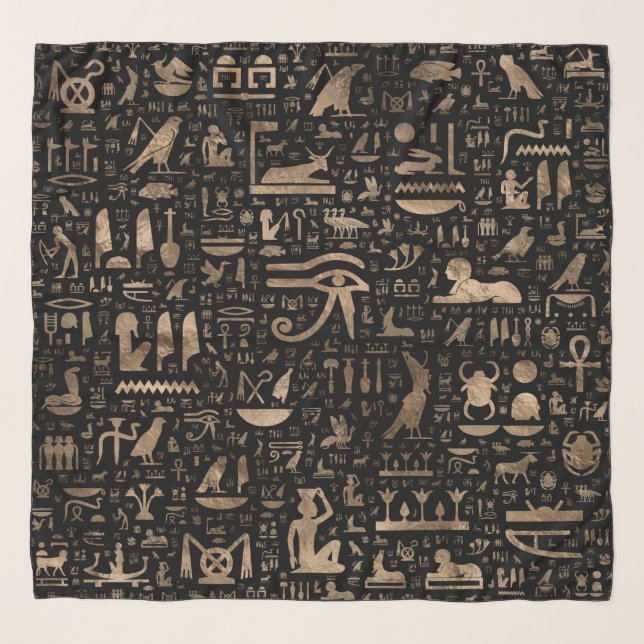 Ancient Egyptian hieroglyphs - Black and gold Scarf (Front)