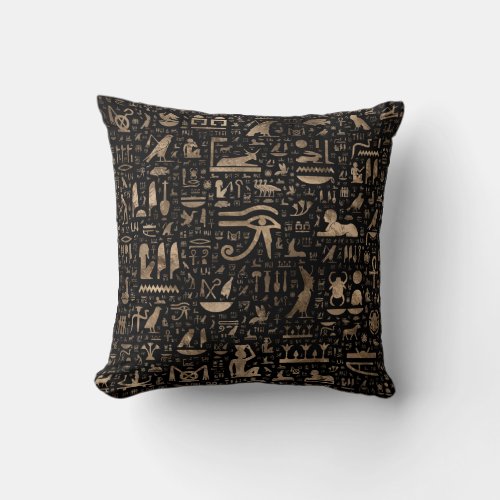 Ancient Egyptian hieroglyphs _ Black and gold Throw Pillow