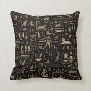 Ancient Egyptian hieroglyphs - Black and gold Throw Pillow