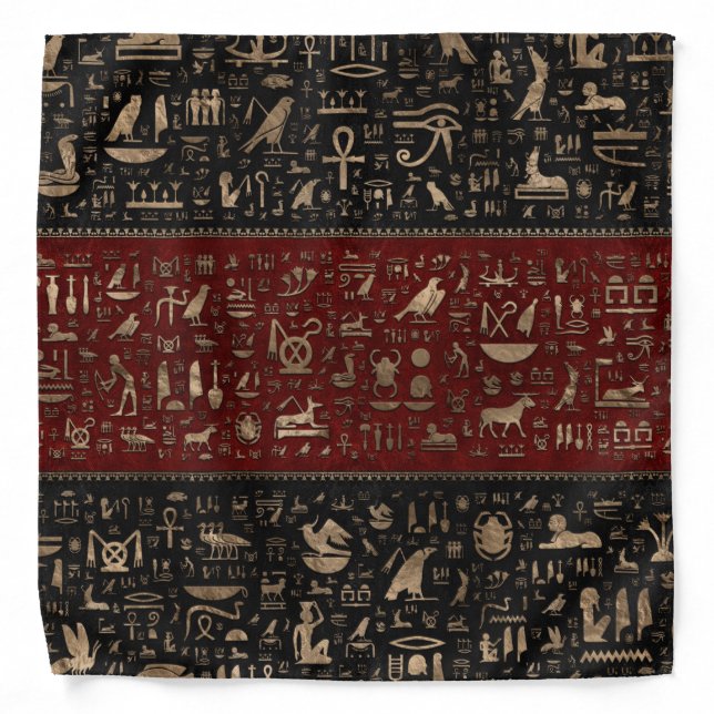 Ancient Egyptian hieroglyphs - Black Red Leather Bandana (Front)
