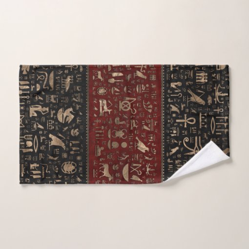 Ancient Egyptian hieroglyphs - Black Red Leather Bath Towel Set | Zazzle