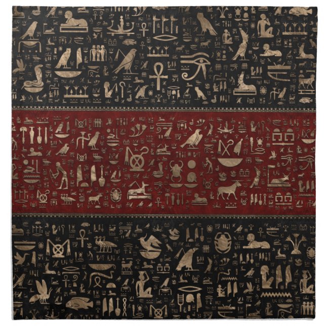 Ancient Egyptian hieroglyphs - Black Red Leather Cloth Napkin (Front)