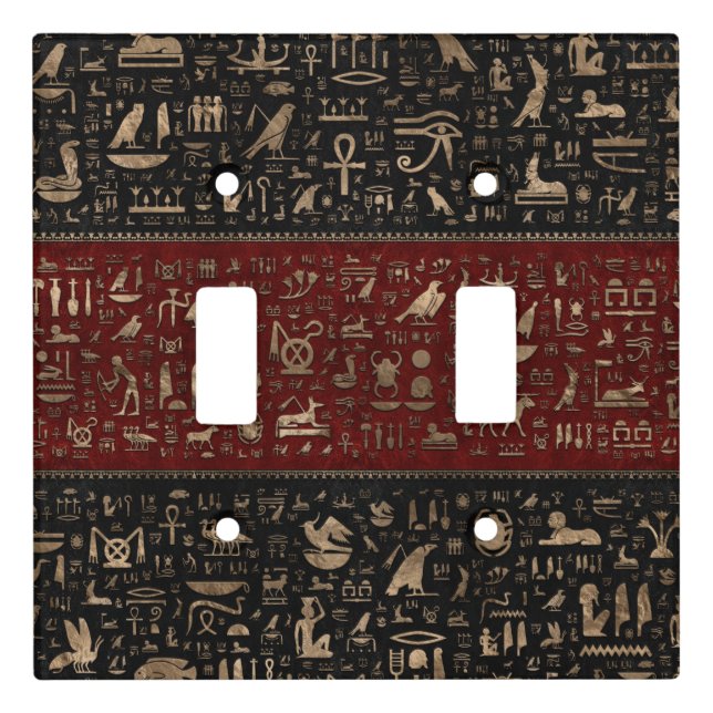 Ancient Egyptian hieroglyphs - Black Red Leather Light Switch Cover (Front)