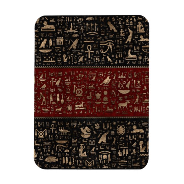 Ancient Egyptian hieroglyphs - Black Red Leather Magnet (Vertical)