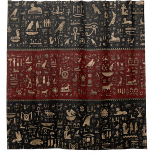 Ancient Egyptian hieroglyphs - Black Red Leather Shower Curtain