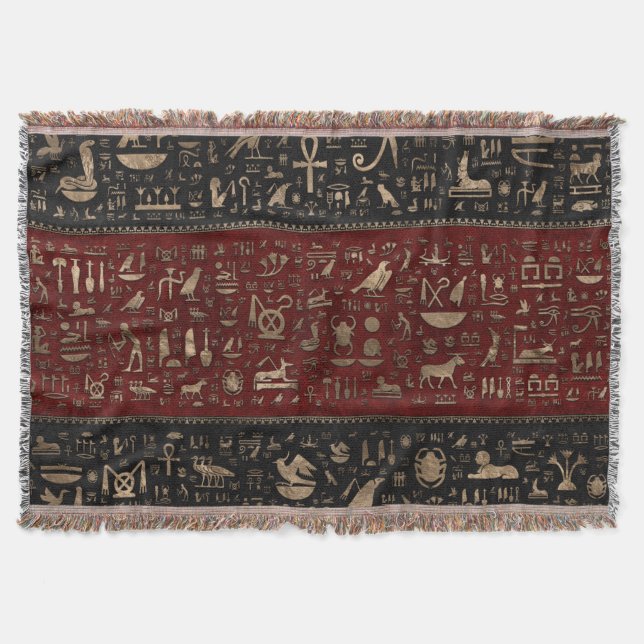 Ancient Egyptian hieroglyphs - Black Red Leather Throw Blanket (Front)