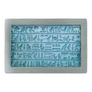 Ancient Egyptian Hieroglyphs Blue Belt Buckle