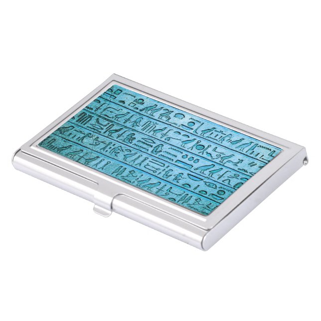 Ancient Egyptian Hieroglyphs Blue Business Card Ho Case (Front)