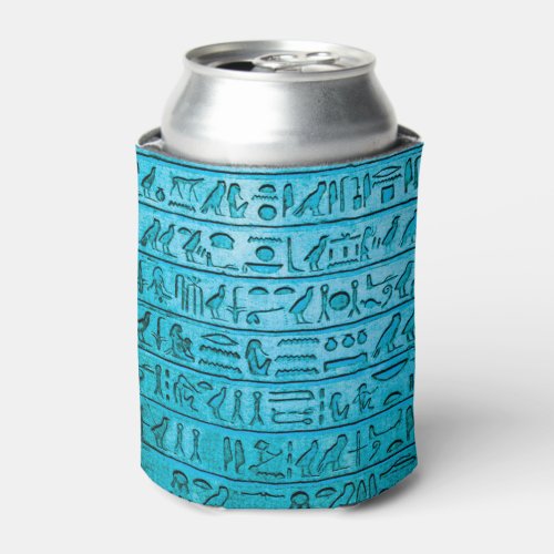 Ancient Egyptian Hieroglyphs Blue Can Cooler