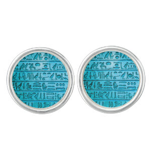Ancient Egyptian Hieroglyphs Blue Cufflinks