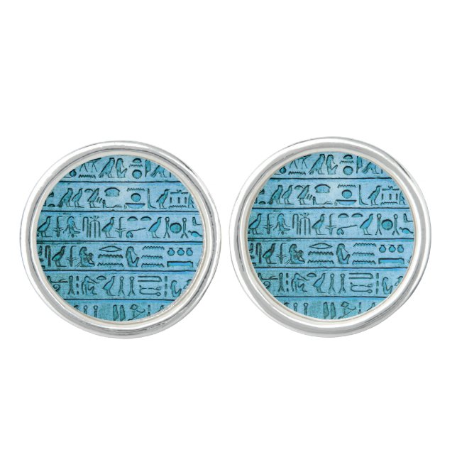 Ancient Egyptian Hieroglyphs Blue Cufflinks (Front)