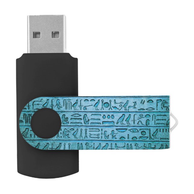 Ancient Egyptian Hieroglyphs Blue Flash Drive (Opened)