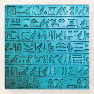 Ancient Egyptian Hieroglyphs Blue Glass Coaster