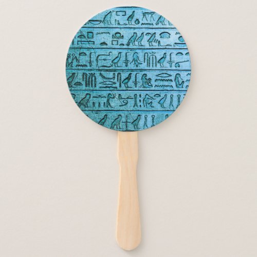 Ancient Egyptian Hieroglyphs Blue Hand Fan