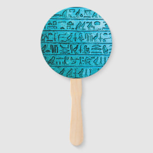 Ancient Egyptian Hieroglyphs Blue Hand Fan