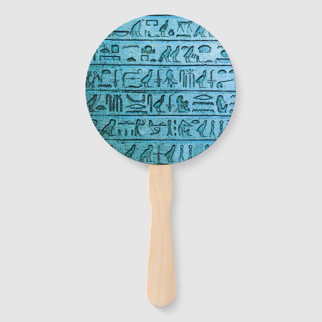 Ancient Egyptian Hieroglyphs Blue Hand Fan (Front)