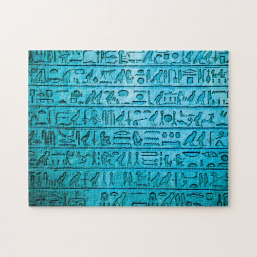 Ancient Egyptian Hieroglyphs Blue Jigsaw Puzzle