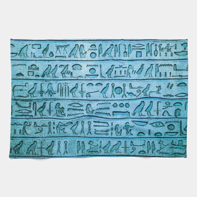 Ancient Egyptian Hieroglyphs Blue Kitchen Towel (Horizontal)