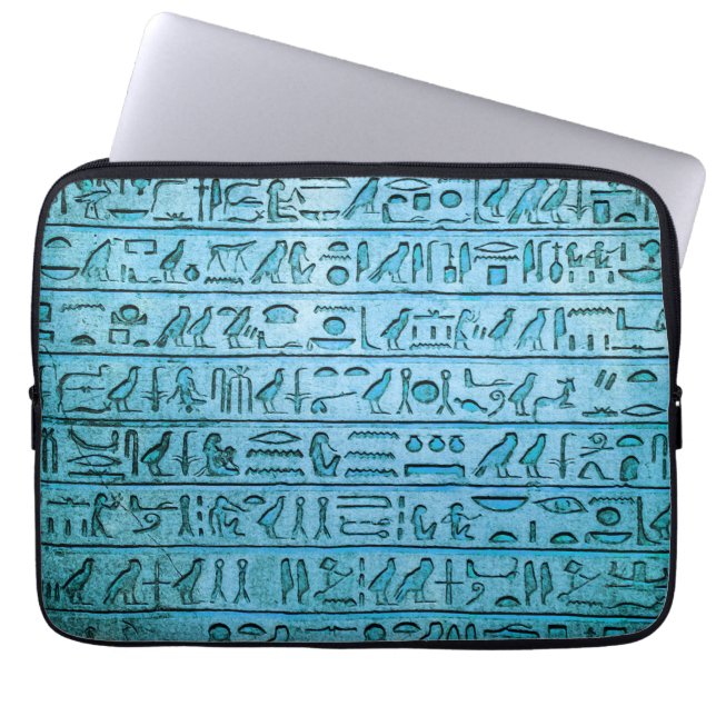 Ancient Egyptian Hieroglyphs Blue Laptop Sleeves (Front)