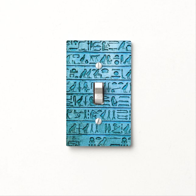 Ancient Egyptian Hieroglyphs Blue Light Switch Cover (In Situ)