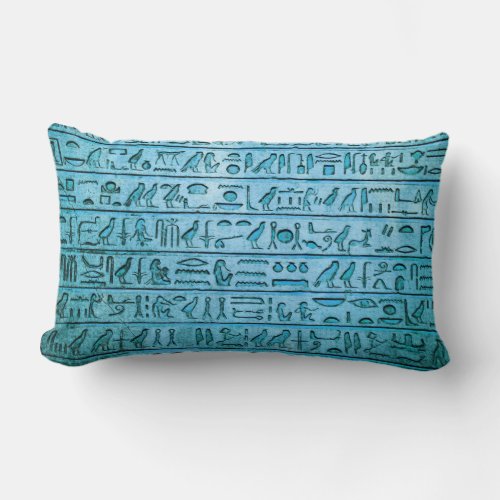 Ancient Egyptian Hieroglyphs Blue Lumbar Pillow