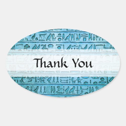 Ancient Egyptian Hieroglyphs Blue Oval Sticker