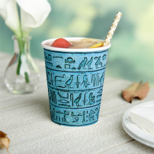 Ancient Egyptian Hieroglyphs Blue Paper Cup