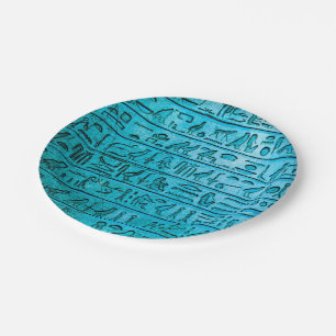 Ancient Egyptian Hieroglyphs Blue Paper Plates