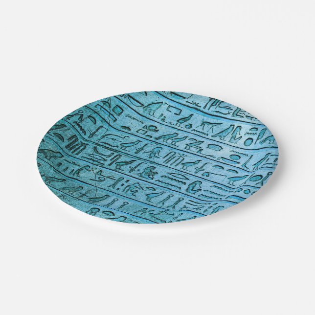 Ancient Egyptian Hieroglyphs Blue Paper Plates (Angled)