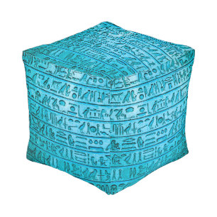 Ancient Egyptian Hieroglyphs Blue Pouf