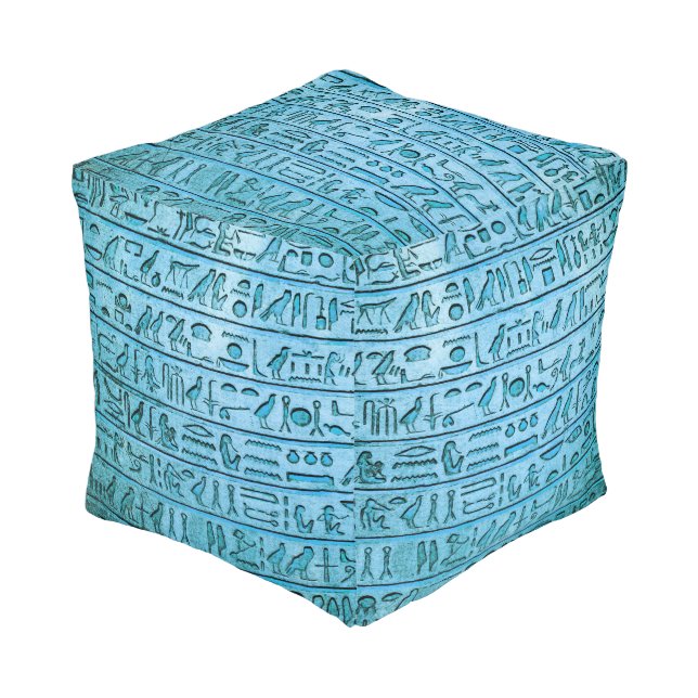 Ancient Egyptian Hieroglyphs Blue Pouf (Angled Front)