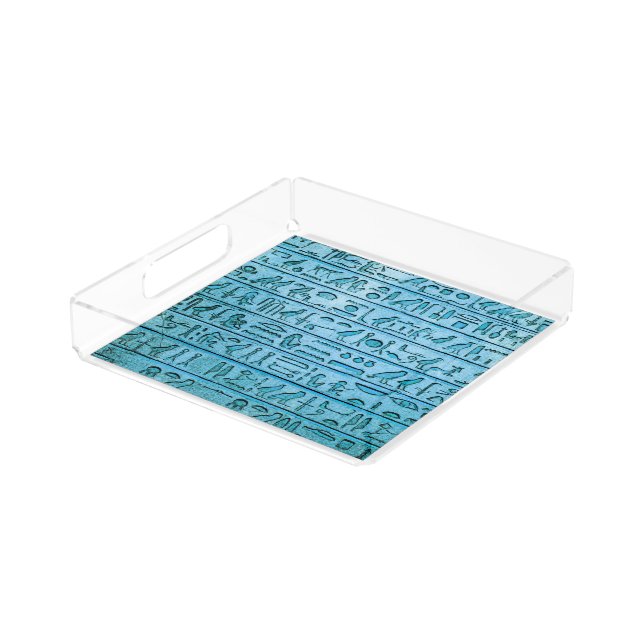 Ancient Egyptian Hieroglyphs Blue Serving Tray (Angled)