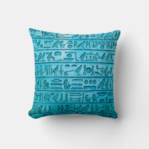 Ancient Egyptian Hieroglyphs - Blue Square Pillow