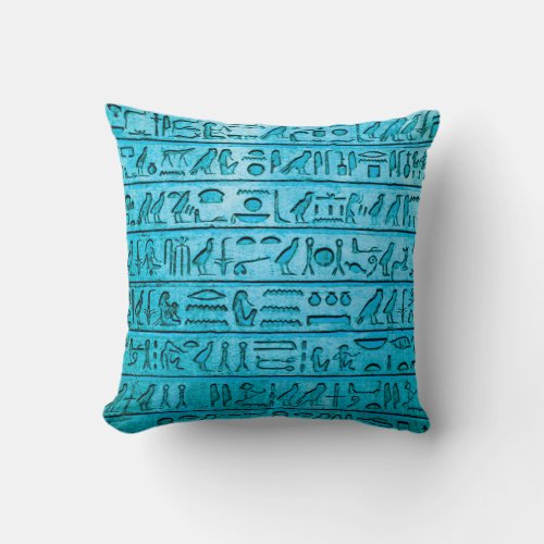 Ancient Egyptian Hieroglyphs _ Blue Square Pillow