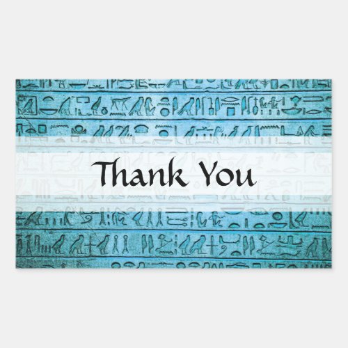 Ancient Egyptian Hieroglyphs Blue Thank You Rectangular Sticker