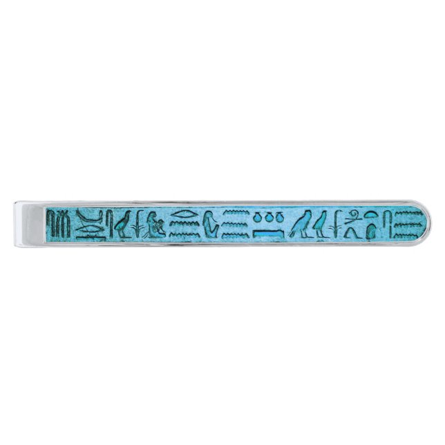 Ancient Egyptian Hieroglyphs Blue Tie Bar (Front)