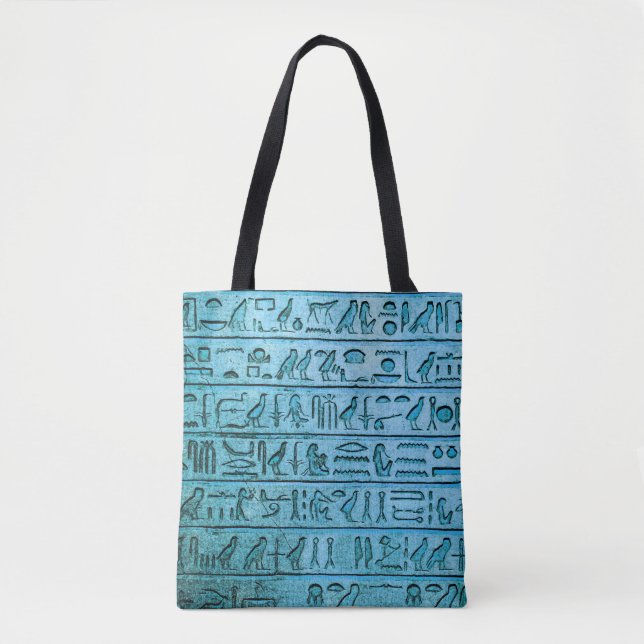 Ancient Egyptian Hieroglyphs Blue Tote Bag (Front)