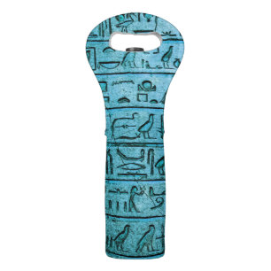 Ancient Egyptian Hieroglyphs Blue Wine Bag