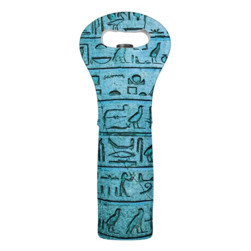 Ancient Egyptian Hieroglyphs Blue Wine Bag