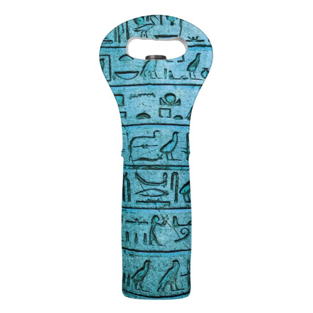 Ancient Egyptian Hieroglyphs Blue Wine Bag (Front)