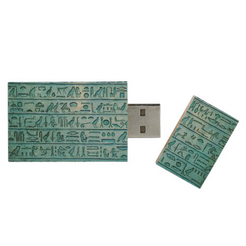 Ancient Egyptian Hieroglyphs Blue Wood Flash Drive