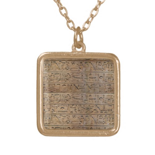 Ancient Egyptian Hieroglyphs Designer Gift Gold Plated Necklace