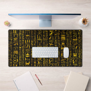 Ancient Egyptian hieroglyphs gold and black color  Desk Mat