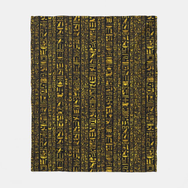 Ancient Egyptian hieroglyphs gold and black color  Fleece Blanket (Front)