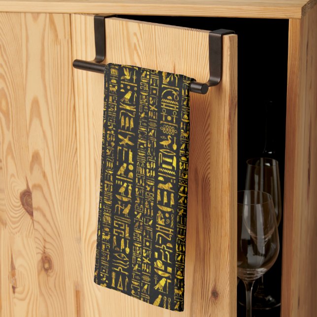 Ancient Egyptian hieroglyphs gold and black color  Kitchen Towel (Thirds Fold)