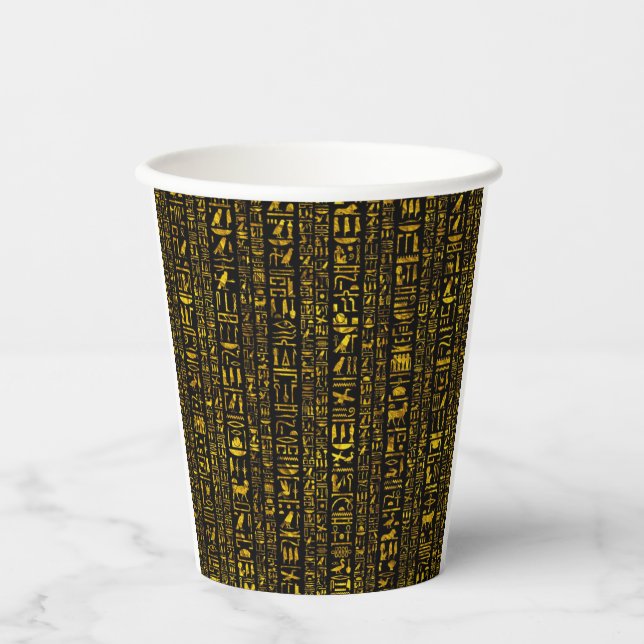 Ancient Egyptian hieroglyphs gold and black color  Paper Cups (Front)