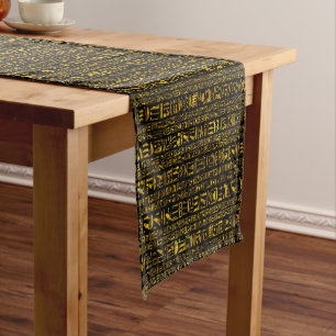 Ancient Egyptian hieroglyphs gold and black color Short Table Runner